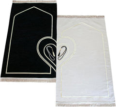 Matched pair of prayer mats with prayer beads