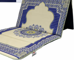 Memory foam prayer mat with fold-up backrest, assembled